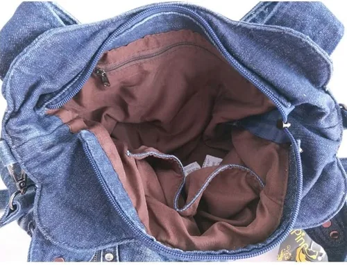 Vista 6 de Bolso Hobo de mezclilla para mujer, bolsos de mezclilla, bolso de hombro, remache tejido vintage, bolso de mano casual, bolso cruzado, Azul
