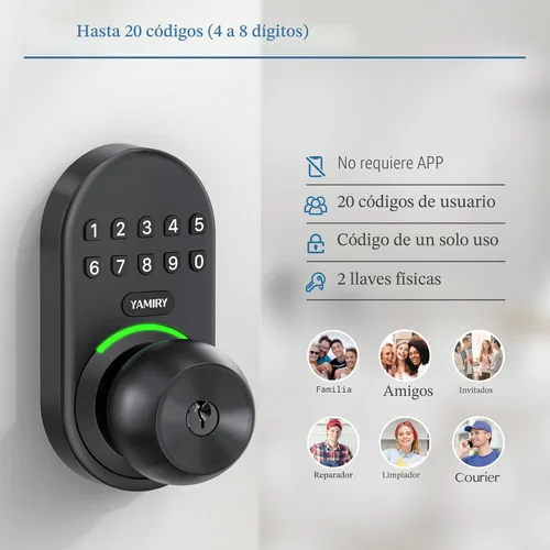Vista 2 de Yamiry - Cerradura inteligente con teclado, cerradura digital de entrada sin llave con asa, perilla electrónica de código para puerta delantera