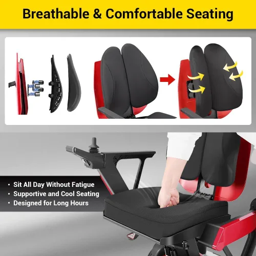 Vista 4 de Silla de ruedas eléctrica para adultos/personas mayores, sillas de ruedas motorizadas plegables de rotación de 360°, asiento ligero ajustable