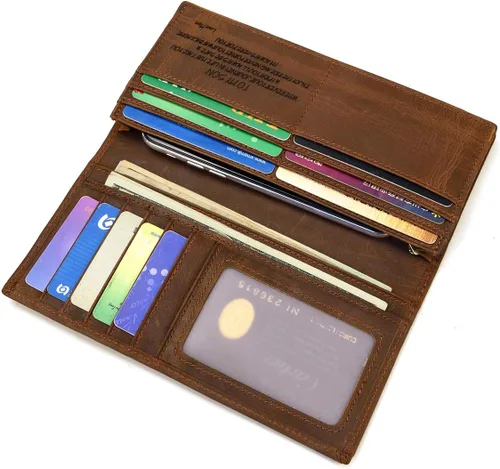 Vista 6 de LUUFAN Billetera larga de cuero genuino para hombre, cartera plegable grabada