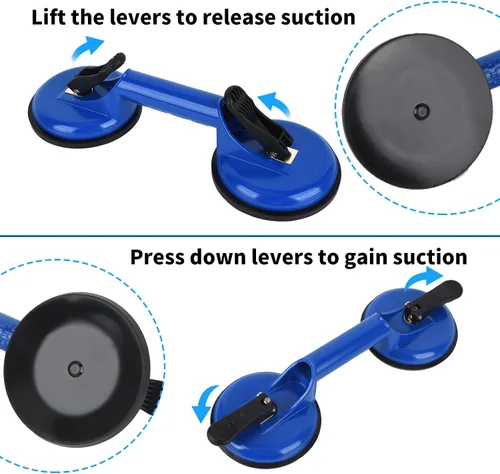 Vista 5 de Herramienta fijadora de huecos de piso para reparación de huecos de piso laminado, incluye ventosa y maza, kit azul