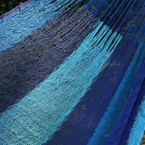 Vista 4 de NOVICA Hamaca maya tejida a mano de nailon turquesa azul, brisa de la tarde (individual)