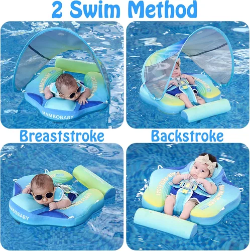 Vista 3 de Mambobaby Float Add Tail Flotador de natación para bebé/bebé con toldo, no inflable, sólido, mejorado, suave, impermeable, material de cuero