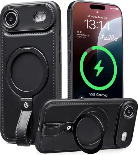 Vista 21 de Butaiga - Funda para iPhone 12 Pro Max con correa de cuero, soporte de anillo, color negro Finger Loop, Relieve Smartphone Pinky Strain