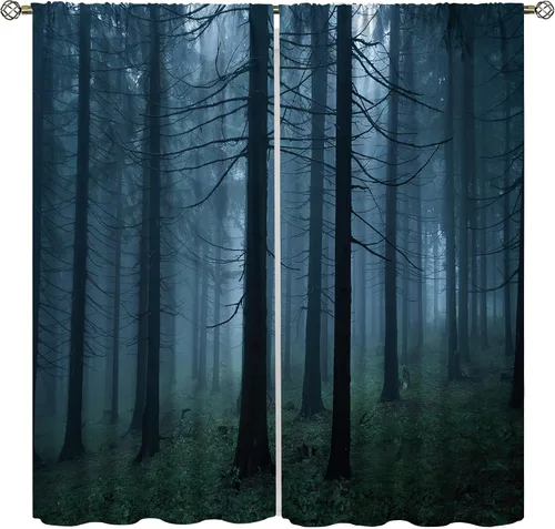 Vista 13 de Cortinas de bosque, árboles altos rectos, encantadores paisajes con temática de la naturaleza, cortinas opacas decorativas, para dormitorio, sala
