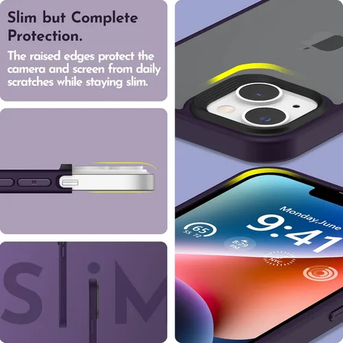 Vista 6 de Funda compatible con iPhone 14 con protector de pantalla, cuerpo completo, a prueba de golpes, con protector de cámara, translúcido mate, funda