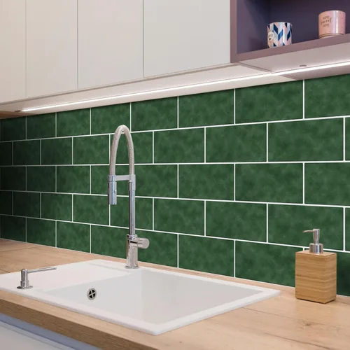 Vista 8 de Alwayspon 10 calcomanías de vinilo verde oscuro para azulejos de pared de 11.8 in x 5.9 in, impermeables, para cocina, baño, autoadhesivas