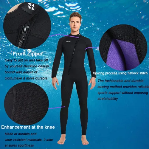 Vista 5 de Trajes húmedos para mujeres y hombres, traje de neopreno de cuerpo completo de 3MM, traje de buceo en agua fría, manga larga, cremallera frontal