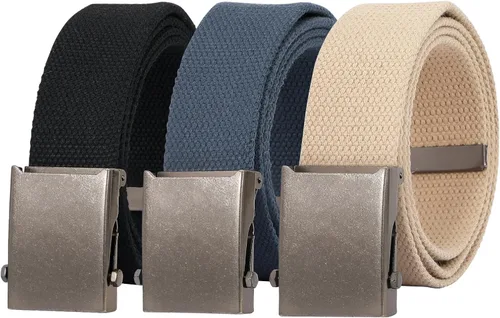 Vista 12 de JASGOOD 3 Pack Unisex-Adult Military Web Belt Canvas Web Belt for Men Adjustable Cloth Fabric Belt with Metal Buckle