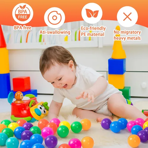 Vista 2 de Markdang 170 bolas de plástico a prueba de aplastamiento de 2.1 a 2.2 pulgadas para bebés y niños pequeños, 8 colores brillantes con bolsa