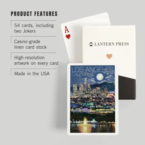 Vista 3 de Lantern Press Los Ángeles, California, Skyline at Night (52 cartas de juego, baraja de cartas de tamaño póquer con comodines)