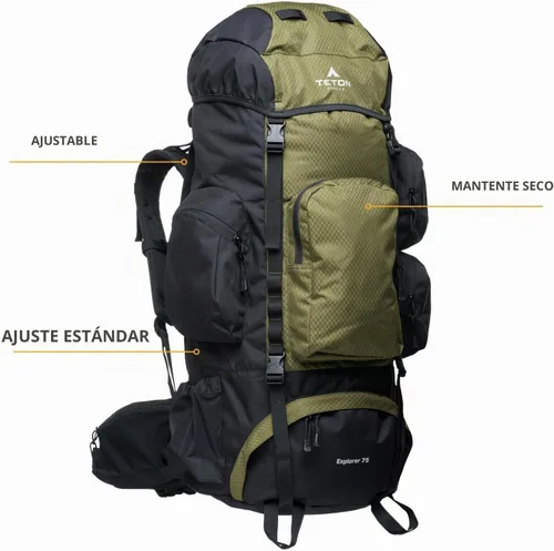 Vista 2 de Teton Explorer 75L Mochila con marco interno para senderismo, camping, mochileros, cubierta de lluvia incluida