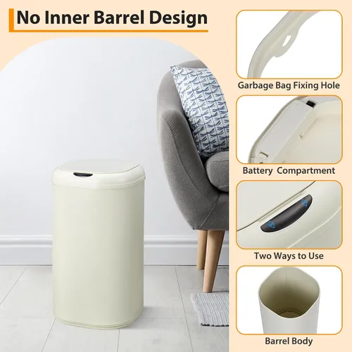Vista 5 de Basurero de cocina con sensor de movimiento de 8 galones, cubo de basura automático sin contacto con tapa, cubo de basura cilíndrico de acero