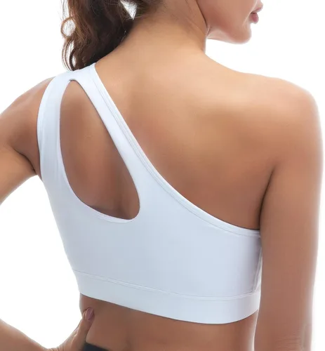 Vista 2 de glamline Sujetador deportivo de un hombro para mujer, brasier de yoga acolchado extraíble sin alambres, sexy, lindo, entrenamiento, gimnasio