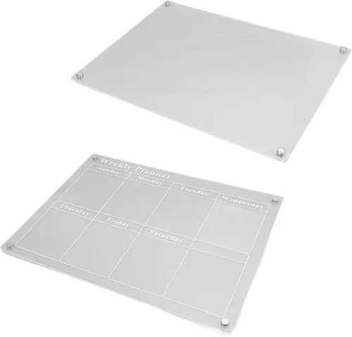Vista 2 de Calendario semanal para refrigerador, pizarra de borrado en seco de acrílico transparente con 6 marcadores para el hogar, cocina, organización