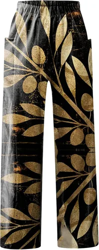Vista 3 de Pantalones casuales cómodos y holgados de pierna ancha para mujer pantalones deportivos de cintura alta pantalones deportivos con bolsillos