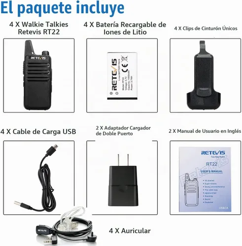 Vista 5 de Retevis Walkie Talkies RT22 de largo alcance recargable con auricular