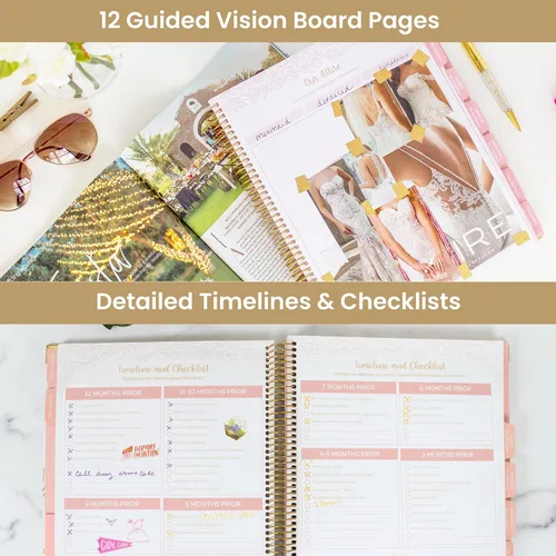 Vista 3 de bloom daily planners Planificador y organizador de tapa dura para el día de la boda (sin fecha), 9 x 11 pulgadas, diseño floral dorado