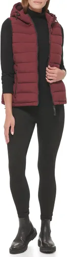 Vista 4 de Calvin Klein Chaleco acolchado de tela elástica con capucha para mujer