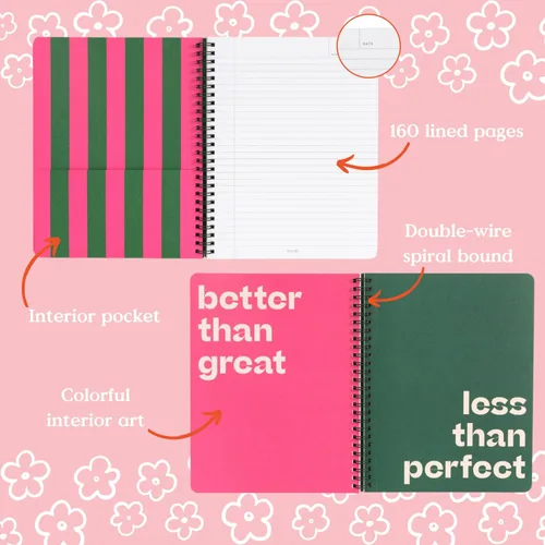 Vista 2 de ban.do - Cuaderno pequeño con espiral, diseño verde, con frase, 9 x 7 pulgadas, con bolsillos y 160 páginas a rayas, Encontrar alegría (Find Joy)