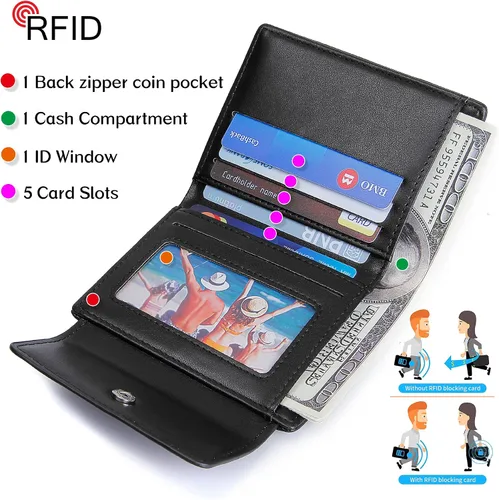 Vista 3 de GEEAD Billeteras pequeñas de piel sintética con bloqueo RFID para mujer, cartera delgada para múltiples tarjetas para mujer con bolsillo
