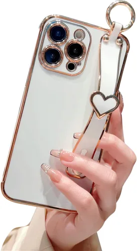 Vista 7 de Funda compatible con iPhone 13 Pro para niñas y mujeres, bonita funda de silicona chapada en forma de corazón de amor, a prueba de golpes