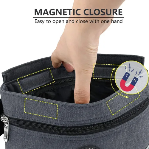 Vista 3 de Viklluyr Bolsa de golosinas para perros con cierre magnético, 2 bolsillos con cremallera, bolsillo interior extraíble, correa acolchada