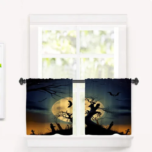 Vista 106 de Cortinas opacas de poliéster multicapa marrón con diseño de bosque natural, 2 unidades, 26 x 24 pulgadas