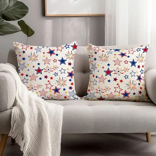 Vista 78 de Juego de 2 fundas de almohada de 16 x 16 pulgadas, diseño patriótico de bandera estadounidense con estrellas para exteriores, estilo casa de campo