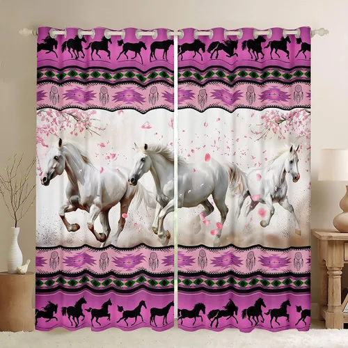 Vista 15 de Cortinas opacas estilo bohemio occidental de 76 x 45 pulgadas, cortinas y cortinas de atrapasueños de vaca, cortinas del suroeste, cortinas de Multi