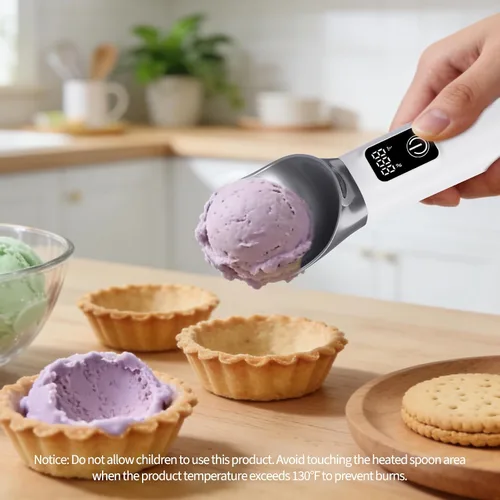 Vista 3 de Cuchara de helado con calefacción, cuchara eléctrica recargable con interruptor de encendido/apagado, pantalla LED y batería de 5000 mAh, 2 onzas