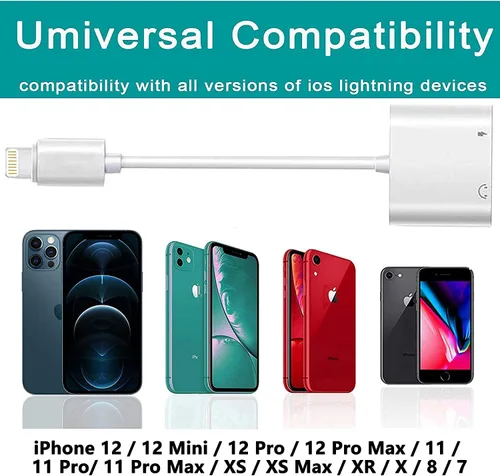 Vista 12 de [Certificado Apple MFi] Divisor de adaptador de auriculares para iPhone, 2 en 1, cargador Lightning doble, adaptador de audio auxiliar para iPhone