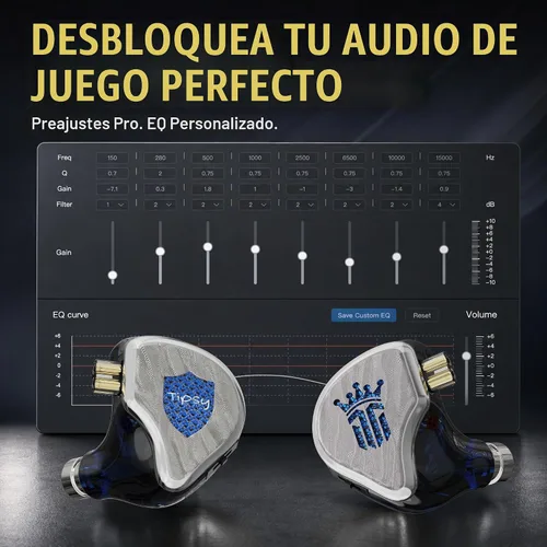 Vista 7 de Tipsy TG4 Gaming IEMs con micrófono, auriculares híbridos para juegos de 4 controladores, aplicación EQ personalizada y control web, modos de juego