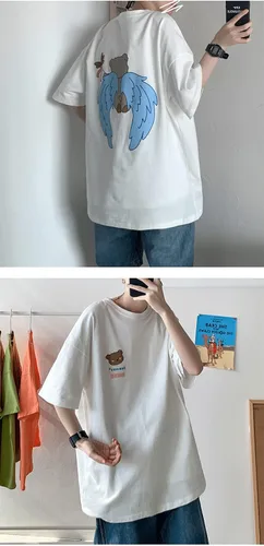 Vista 6 de CYee Camiseta punk de gran tamaño de manga corta para hombre, diseño de oso de dibujos animados japoneses, sudadera gótica Harajuku Streetwear