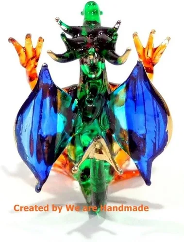 Vista 4 de Figuras de dragón hechas a mano de cristal soplado de 2 pulgadas, ideas de regalo de casa de muñecas coleccionables, animales de cuento de hadas