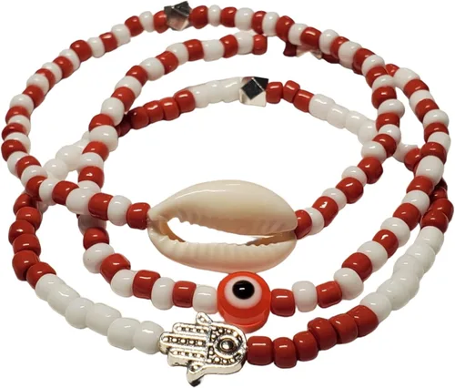 Vista 26 de 3 pcs Ilde Cowrie seashell Evil Eye Hamsa Hand Orisha Santeria Pulseras Bracelet Set