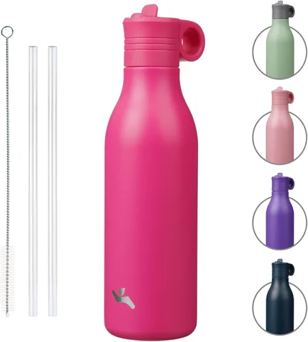 Vista 16 de Konokyo Botella de agua de acero inoxidable de 12 onzas con popote, botella de agua de viaje de metal aislada, reutilizable y a prueba de fugas, sin