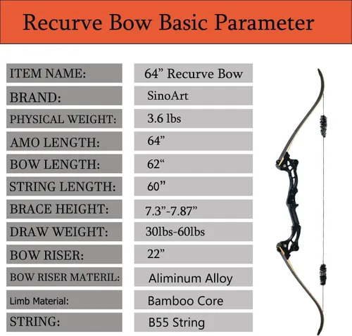 Vista 2 de SinoArt 64 "Takedown Recurve Bow Metal Riser 30-60Lbs diestro para tiro con arco caza