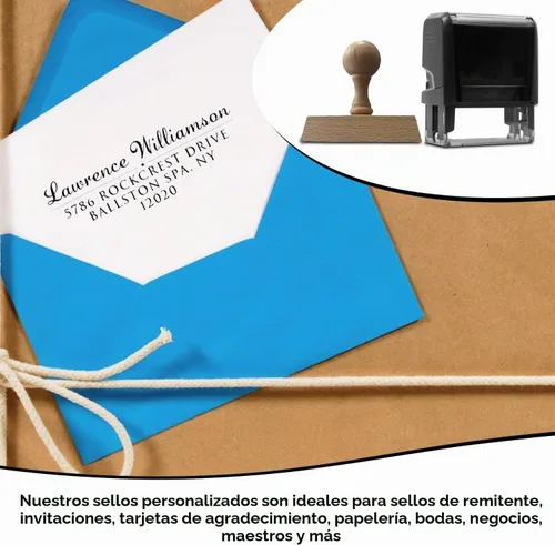 Vista 5 de Sellos de dirección personalizados autoentintados o mango de madera, más de 20 diseños para elegir. Sello de dirección de devolución Sello