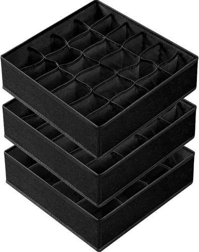 Vista 8 de Criusia Paquete de 3 organizadores para cajones de ropa interior y calcetines, organizadores de armario y cómoda de 64 celdas con tela plegable