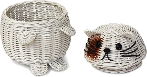 Vista 8 de G6 COLLECTION Cesta de almacenamiento de ratán para gatos con tapa, papelera decorativa para decoración del hogar, organizador de estantes tejido a