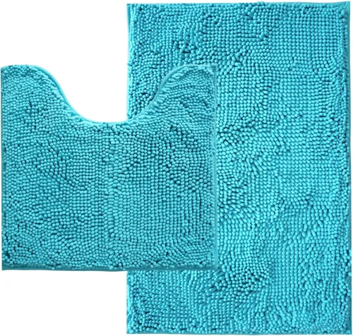 Vista 53 de Juego de alfombras de baño de 2 piezas, súper absorbente suave, gruesa, lavable en lavadora, alfombra de baño de chenilla antideslizante, alfombra