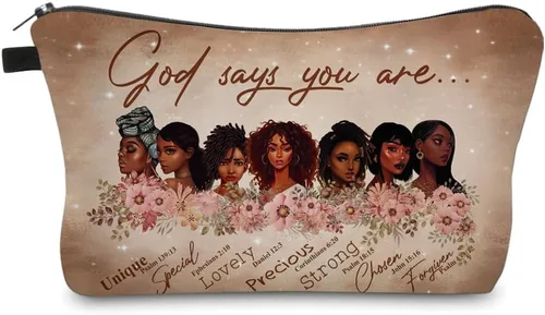 Vista 10 de Bolsa de maquillaje afroamericana para monedero, bolsas de cosméticos negras afro para mujer, regalo inspirador, pequeña bolsa de cosméticos