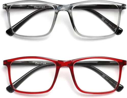 Vista 14 de OPULIZE INK - Gafas de lectura – Paquete económico de 2 – Marco rectangular grande – Bisagras de resorte – Resistente a los arañazos – Brazo negro