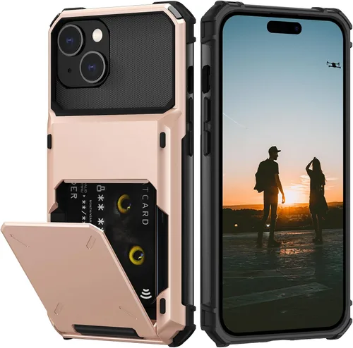 Vista 38 de Nvollnoe Compatible con iPhone 15 Funda con ranura para tarjetas, resistente, protectora de doble capa, a prueba de golpes, ranura oculta