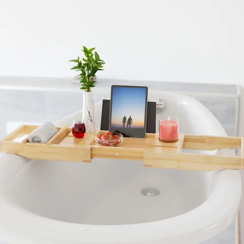 Vista 2 de ToiletTree Products Carrito de bañera de bambú con lados extensibles y soporte ajustable para libros (Deluxe)