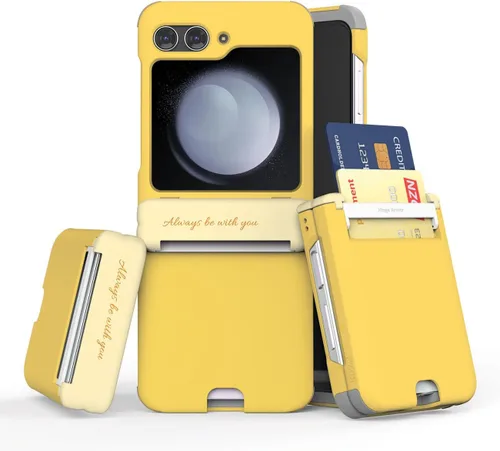 Vista 49 de para Galaxy Z Flip 5 Funda con 2 ranuras para tarjetas, funda rígida delgada y resistente con protección de bisagra, funda completa con protección