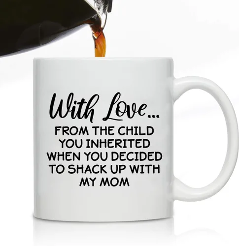 Vista 2 de DU VINO Taza de café novedosa para padrastro, el niño que heredaste, idea de regalo para padrastros, el mejor regalo para padrastro, regalo