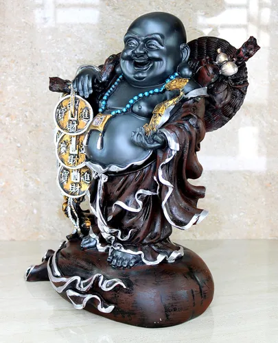 Vista 3 de eSplanade Estatua de Buda sonriente de resina, figura de Feng Shui, pieza de exhibición para sala de estar, hogar, oficina, decoración y regalo, 16