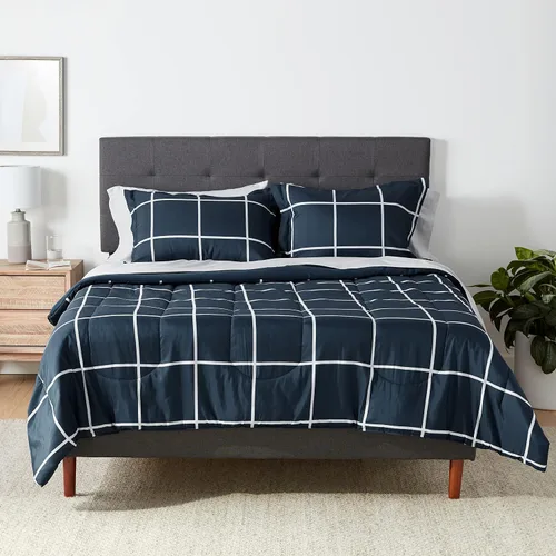 Vista 35 de Amazon Basics - Juego de edredón Twin/Twin XL con sábanas, juego de ropa de cama de 5 piezas, microfibra ligera azul Calvin a rayas, en una bolsa